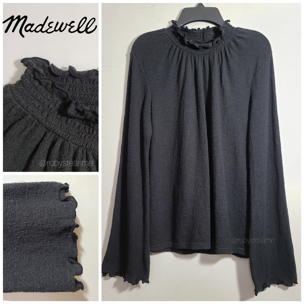 MADEWELL Texture & Thread - Mini Ruffle Mock Neck Top, Bell Sleeve, Cottagecore